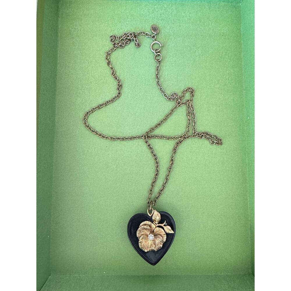 Vintage Juicy Couture Large Black Heart Flower Necklace